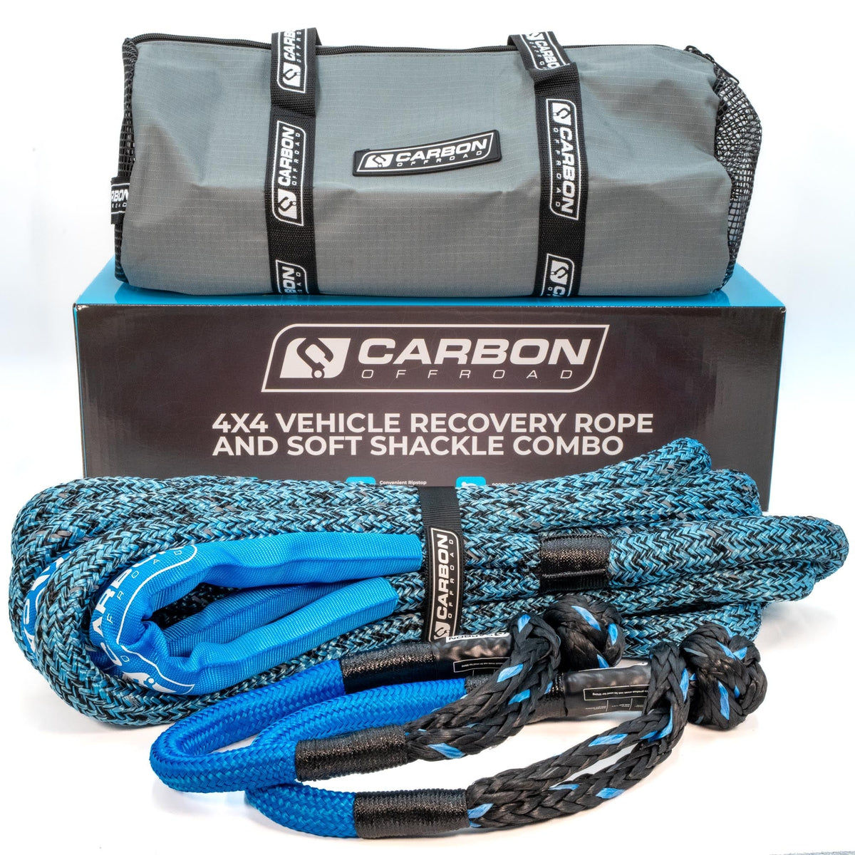 Carbon Offroad 4x4 recovery rope and soft shackle kit with storage bag