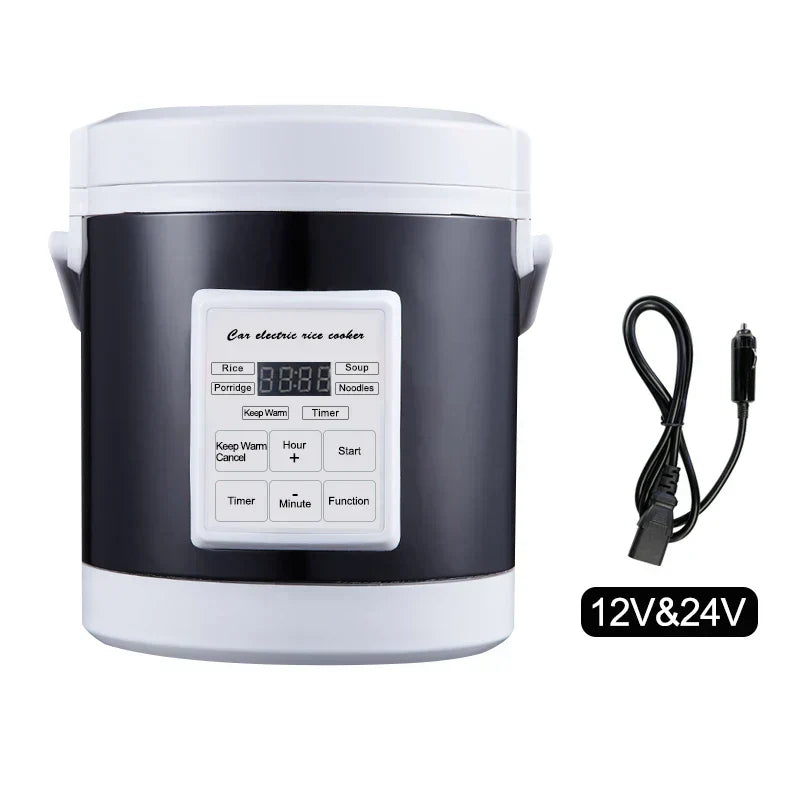 12V/24V Mini Car Rice Cooker 1.6L Portable Grey