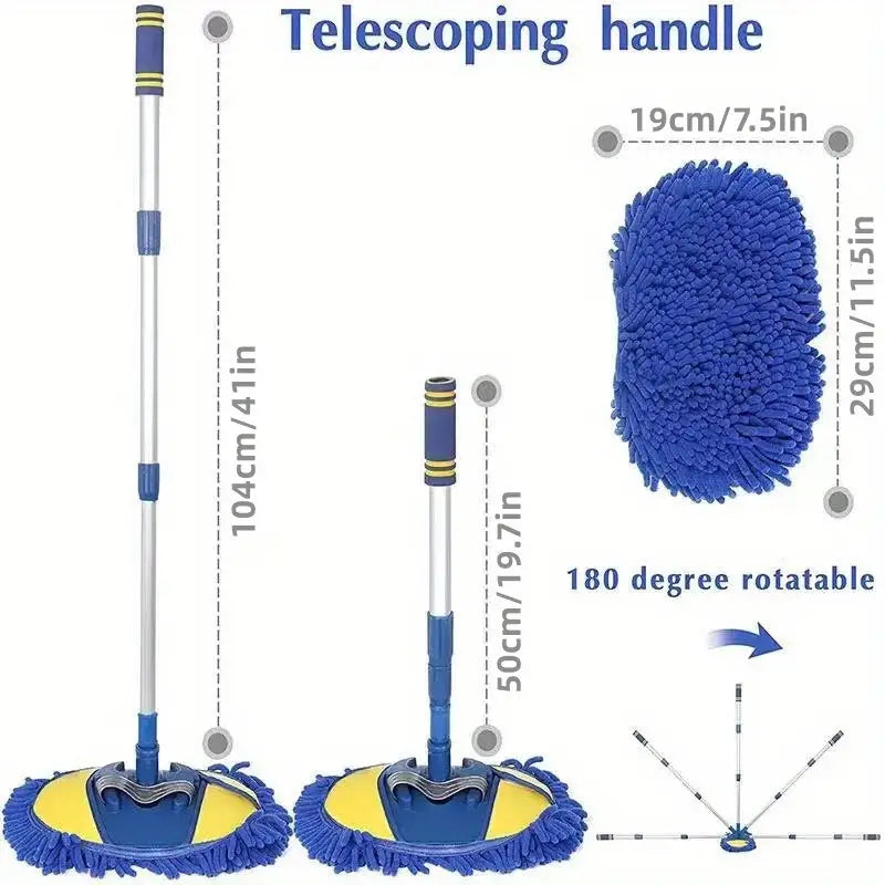 Telescopic Microfiber Car Wash Brush Mop with Chenille Bristles