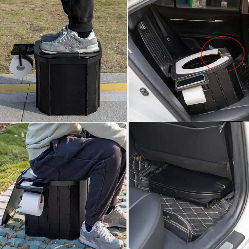 Portable Folding Toilet with PU Seat Cushion - Ideal for RV, Car, Camping