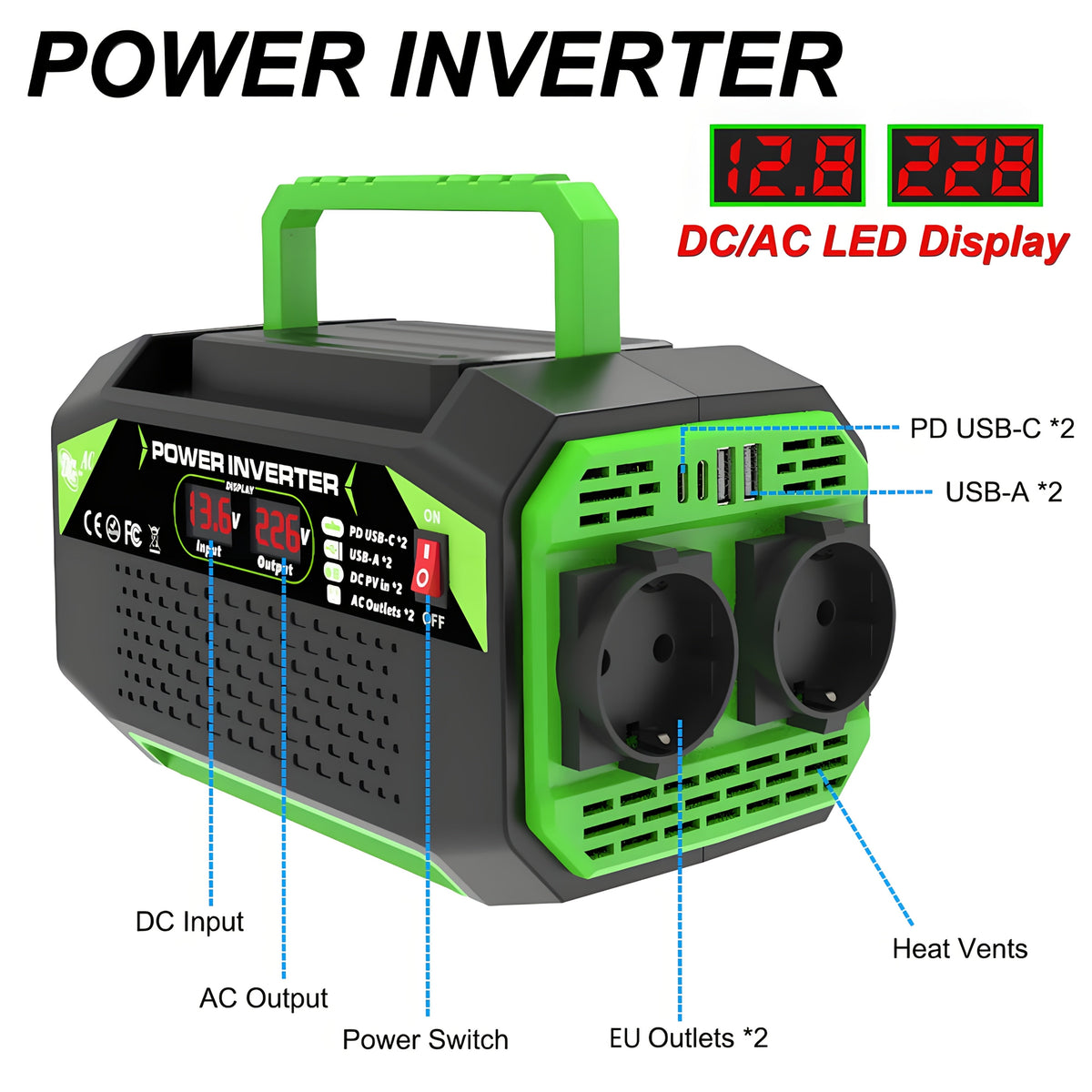 Car Power Inverter DC 12V to AC 220V