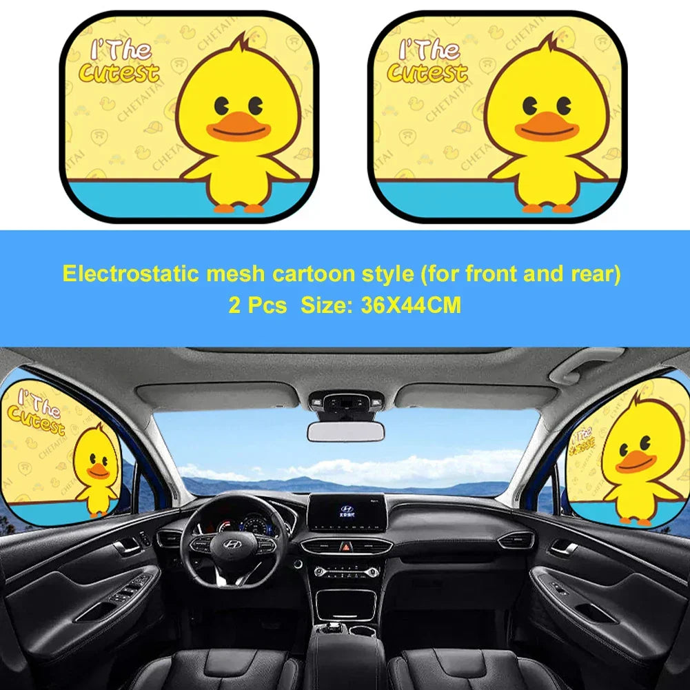 Cartoon Car Sunshade Curtain UV Protection Yellow