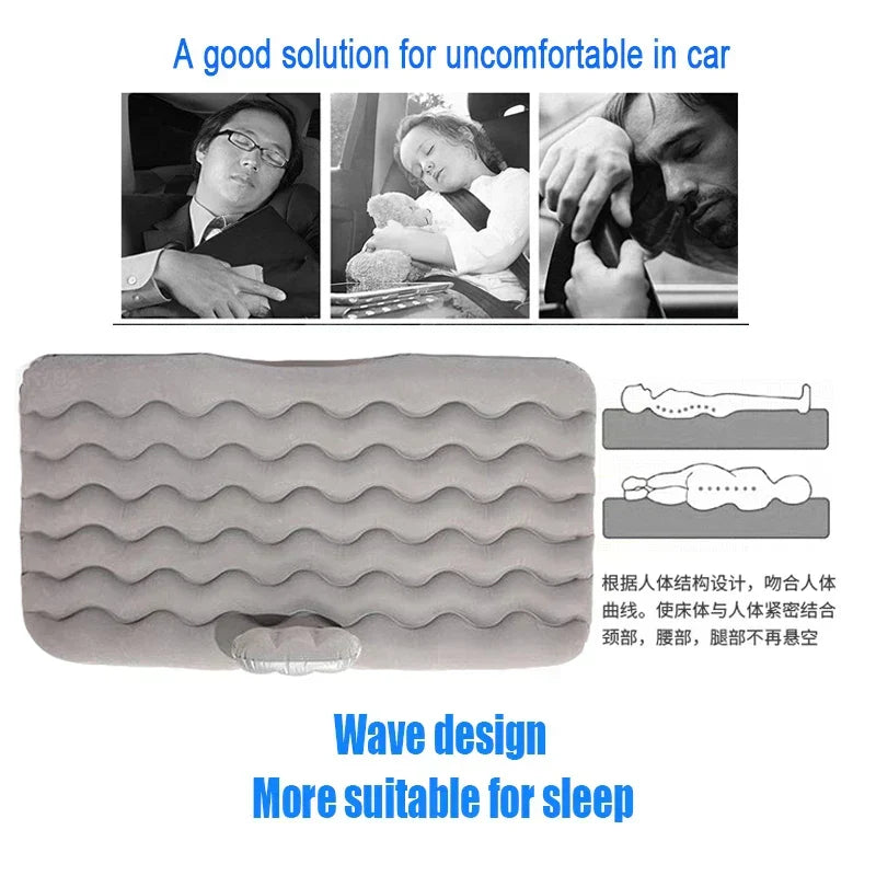 Universal Car Air Inflatable Travel Mattress Back Seat Bed with Pillow Grey