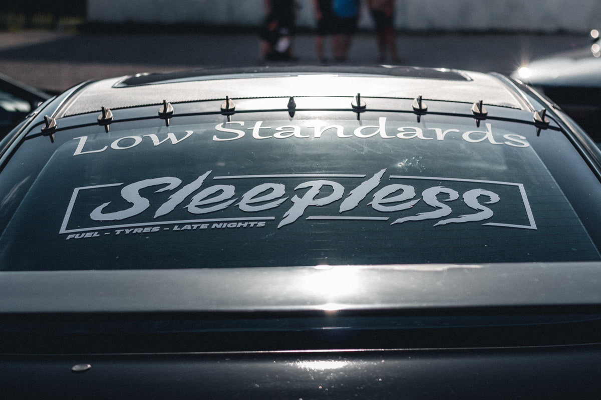 Sleepless Car Rear Window Banner (Box Style)