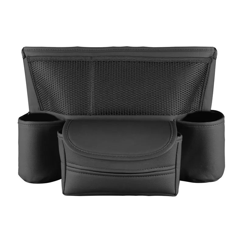 Universal Car Seat Middle Storage Bag–PU Leather Armrest Organizer Black