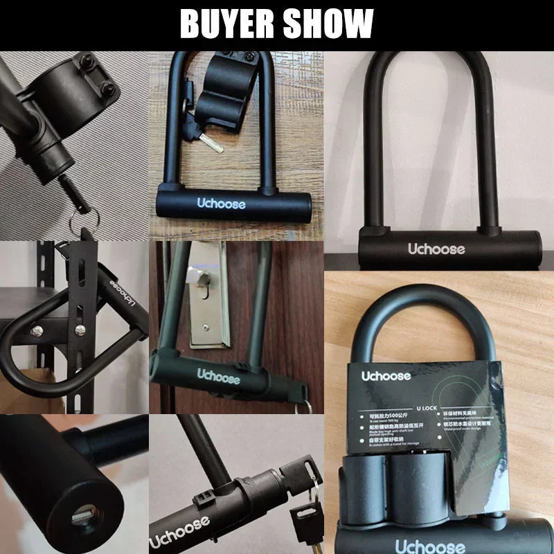 Heavy-Duty U-Shaped Motorcycle & Bicycle Anti-Theft Lock Black