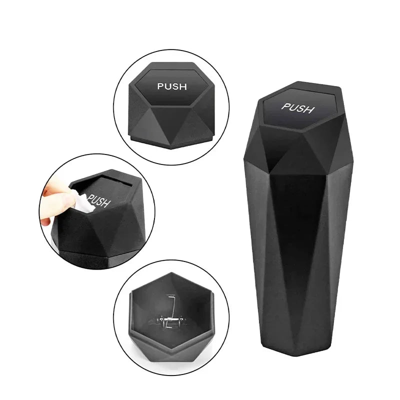 Portable Mini Car Trash Can–Waterproof Storage Bin with Lid Black