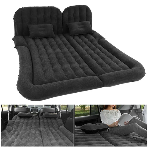 2-in-1 Car Inflatable Mattress Soft PVC Flocking Travel Bed with Pump Black