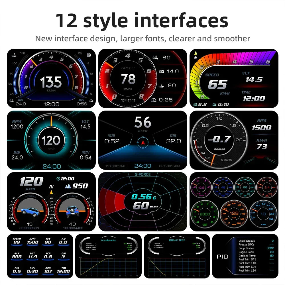 Car Speedometer Head Up Display HUD GPS OBD2 Slope Met Black