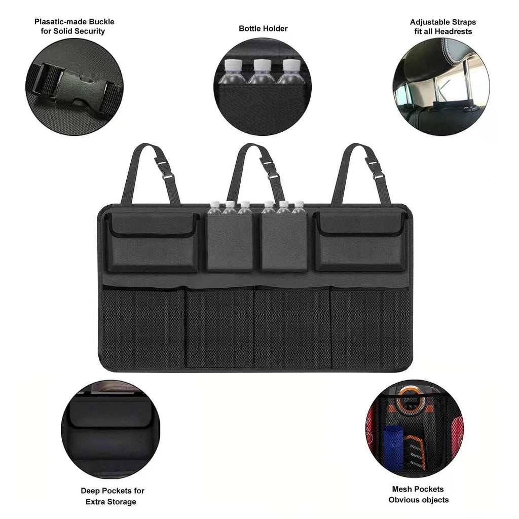 Hanging Car Trunk Organizer Backseat Storage with 8 Large Pockets Black