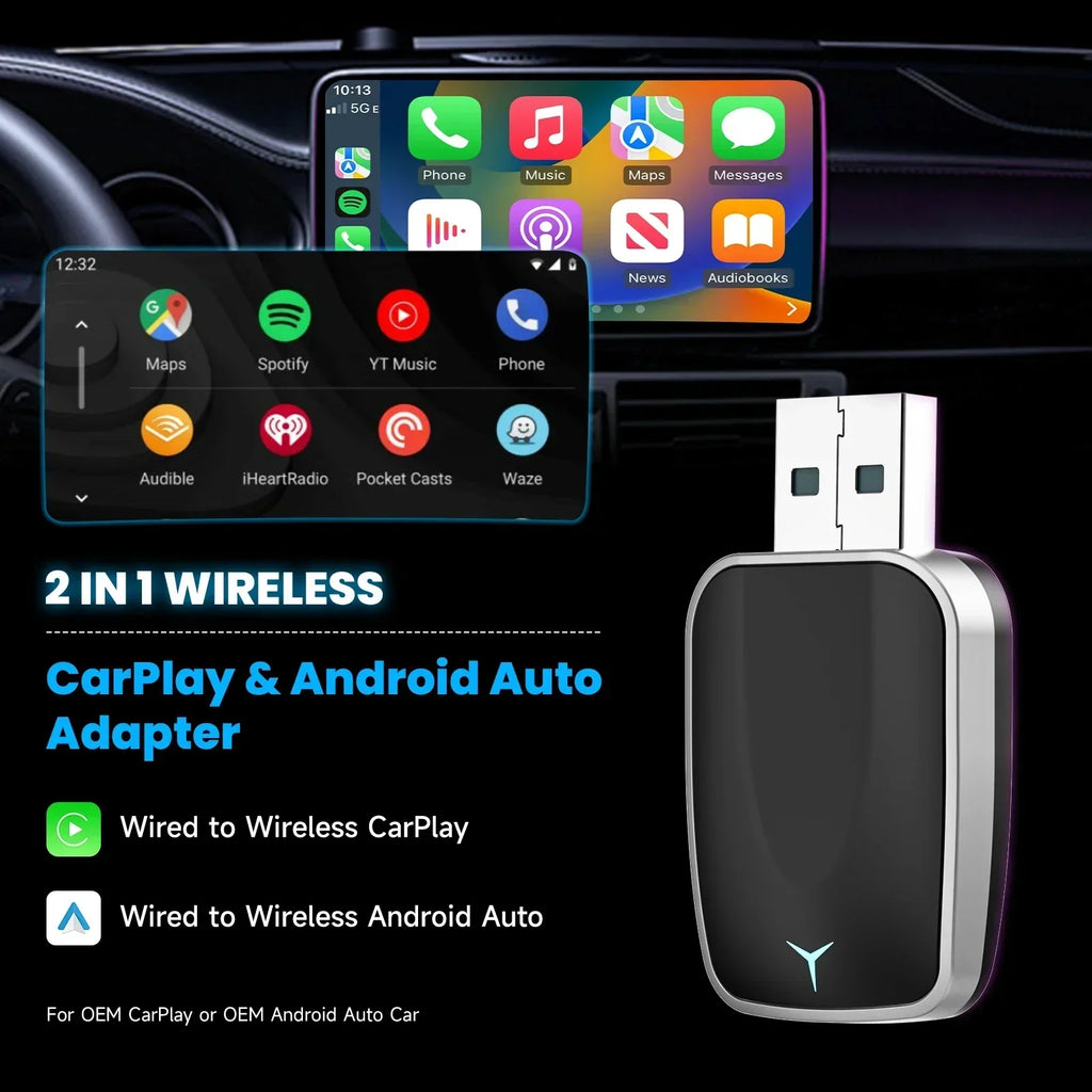Wired to Wireless CarPlay Android Auto Adapter Black