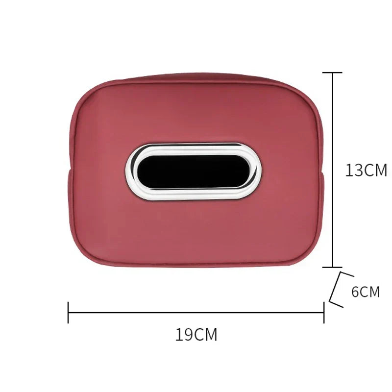 Leather Car Tissue Organizer Storage Bag–Multi-Position Holder Red