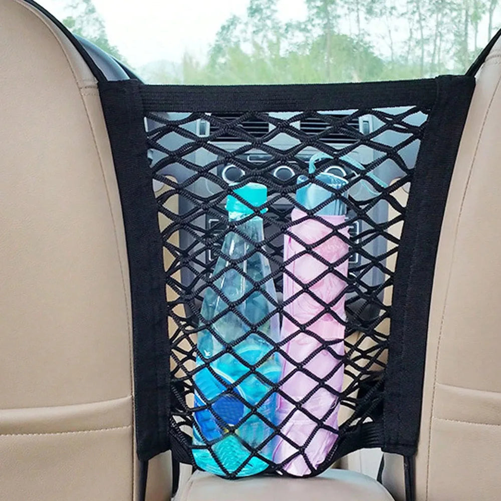 2Pcs Elastic Car Storage Net Bag Between Seat Organizer Barrier Black