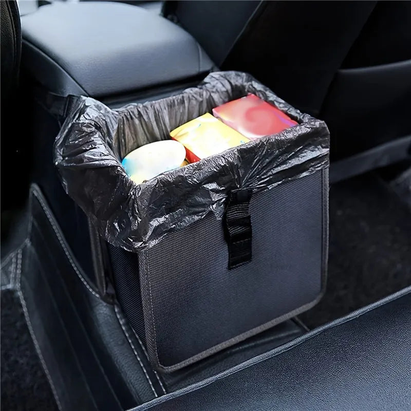 Car Trash Can with Storage Waterproof Bag with Mesh Pocket Black