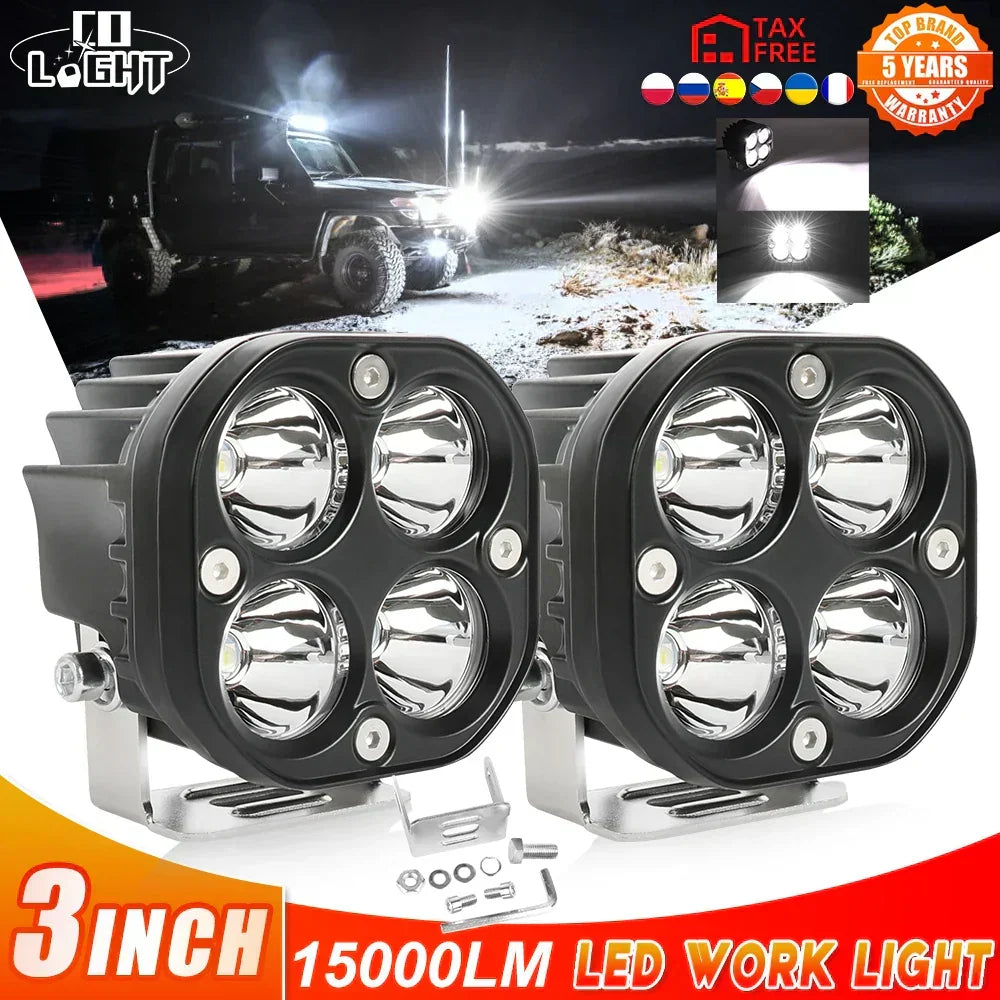 LED Spot Work Light - 12V/24V Fog Lights Driving