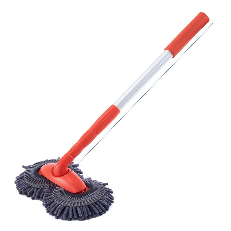Rotating Car Wash Mop Brush–3-Section Telescopic Double Head Orange