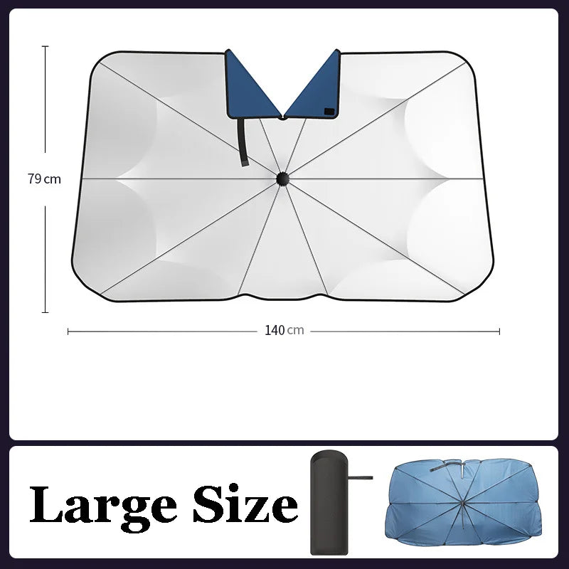 Car Sunshade Windshield Umbrella 360 Rotating Handle White