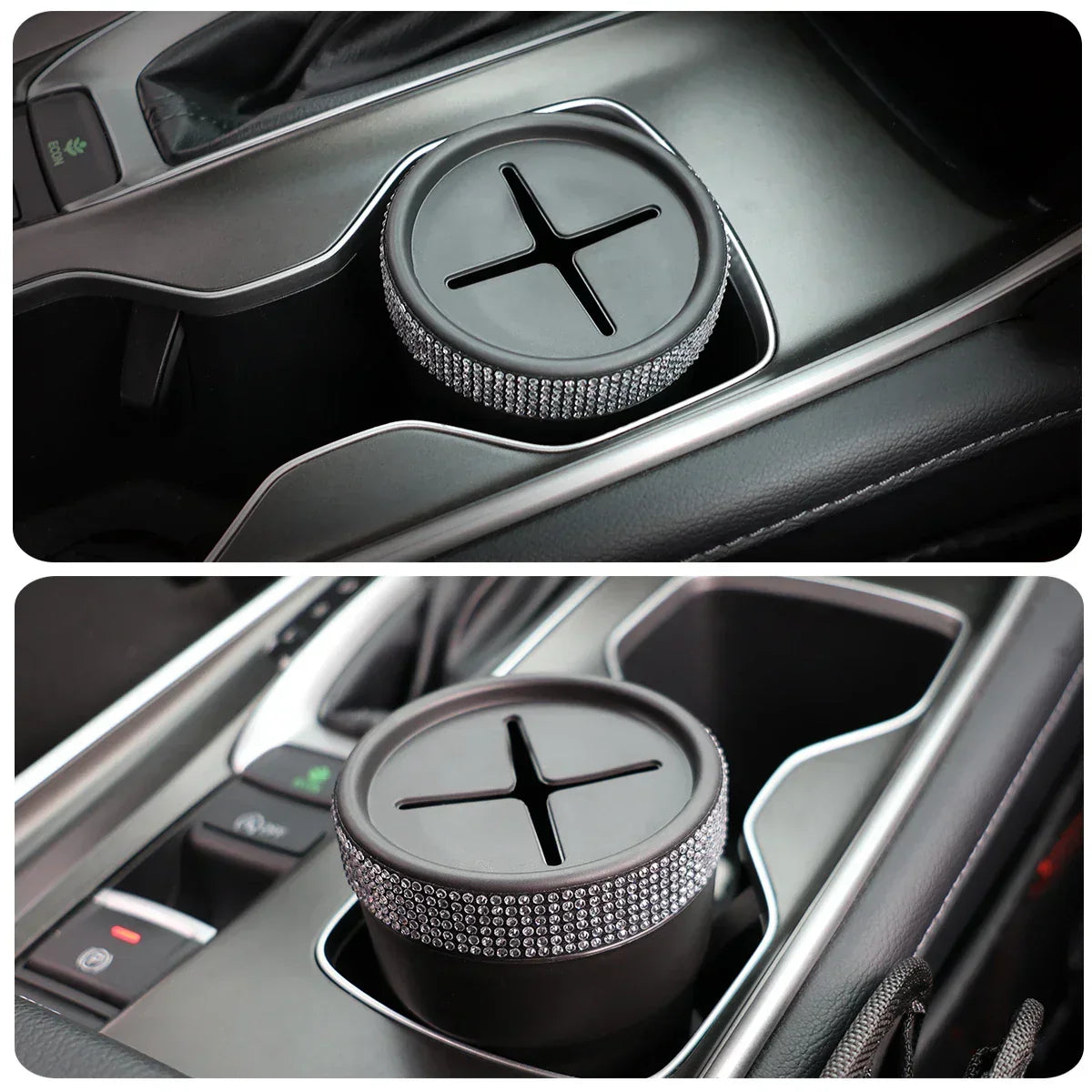 2Pcs Car Coin Storage Box Mini Imitation Diamond Can for Cup Holder Black