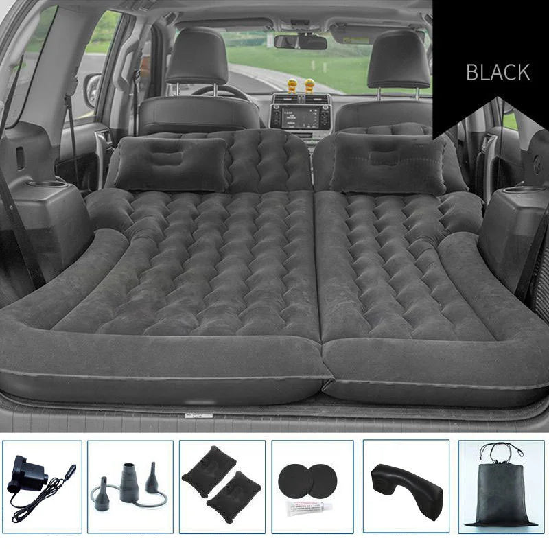Portable Inflatable Car Air Mattress with Pillows Air Pump  Black