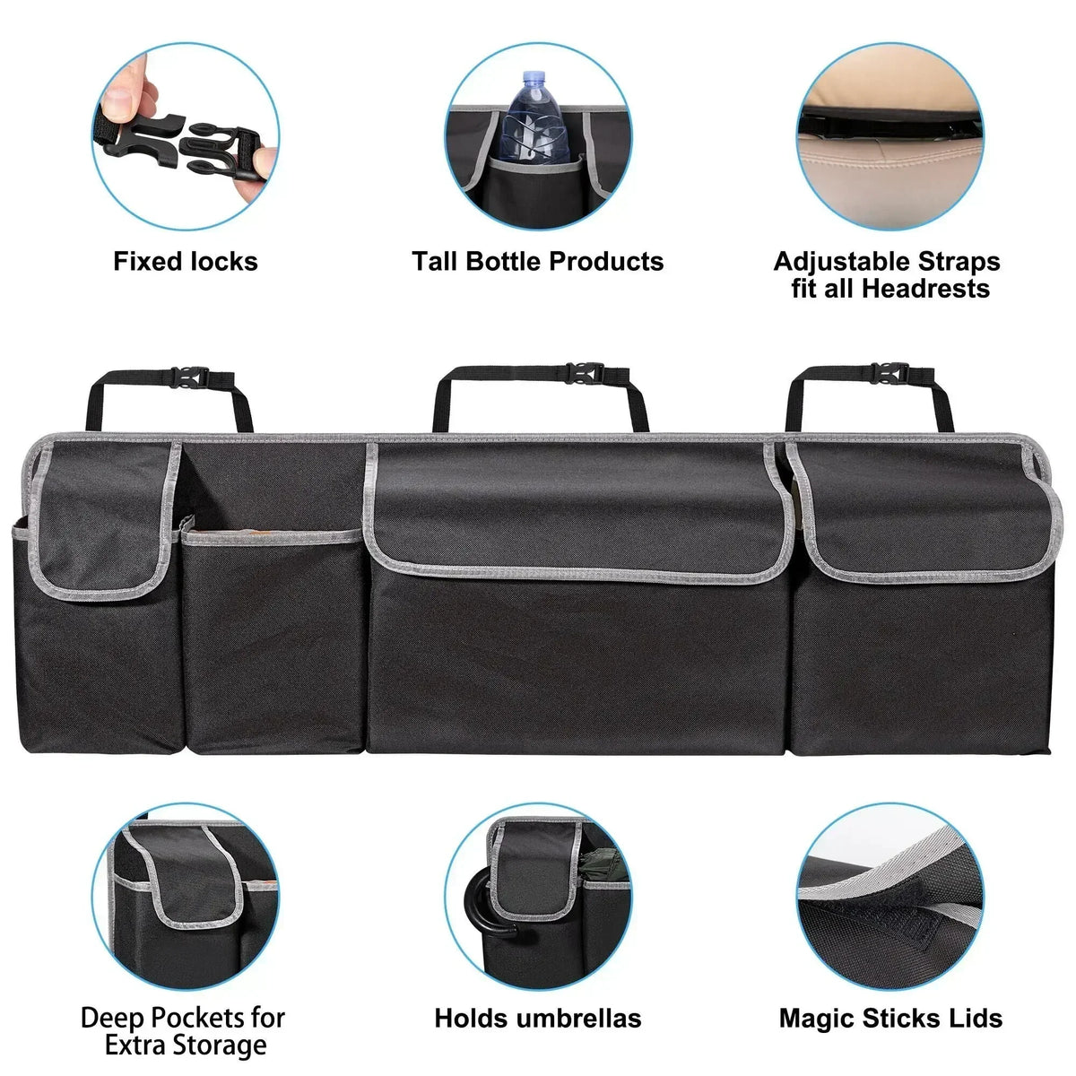 Car Trunk And Backseat Organizer Multi Use Oxford Storage Bag Black