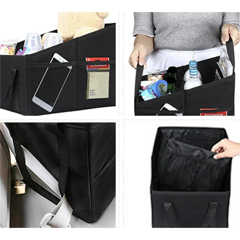 High-Capacity Car Trunk Storage Organizer Box Black