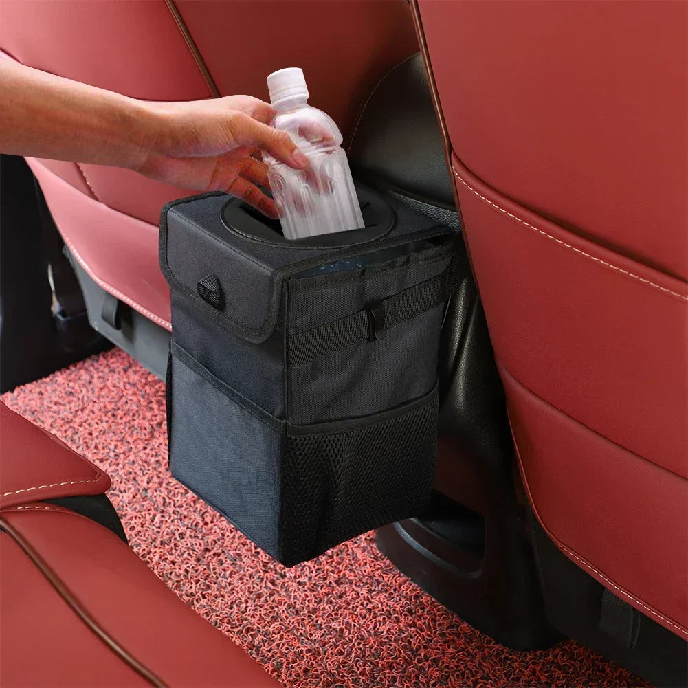 Waterproof Car Trash Can Organizer Portable Auto Bin Black