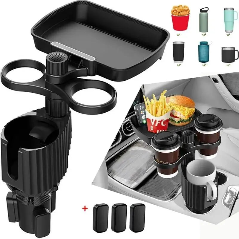 Car Cup Holder Expander Tray Detachable Food & Drink Tray Black