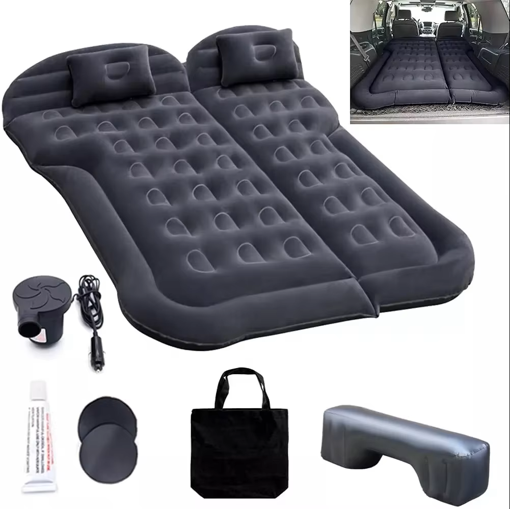 Portable Inflatable Car Air Mattress with Pillows Air Pump  Black