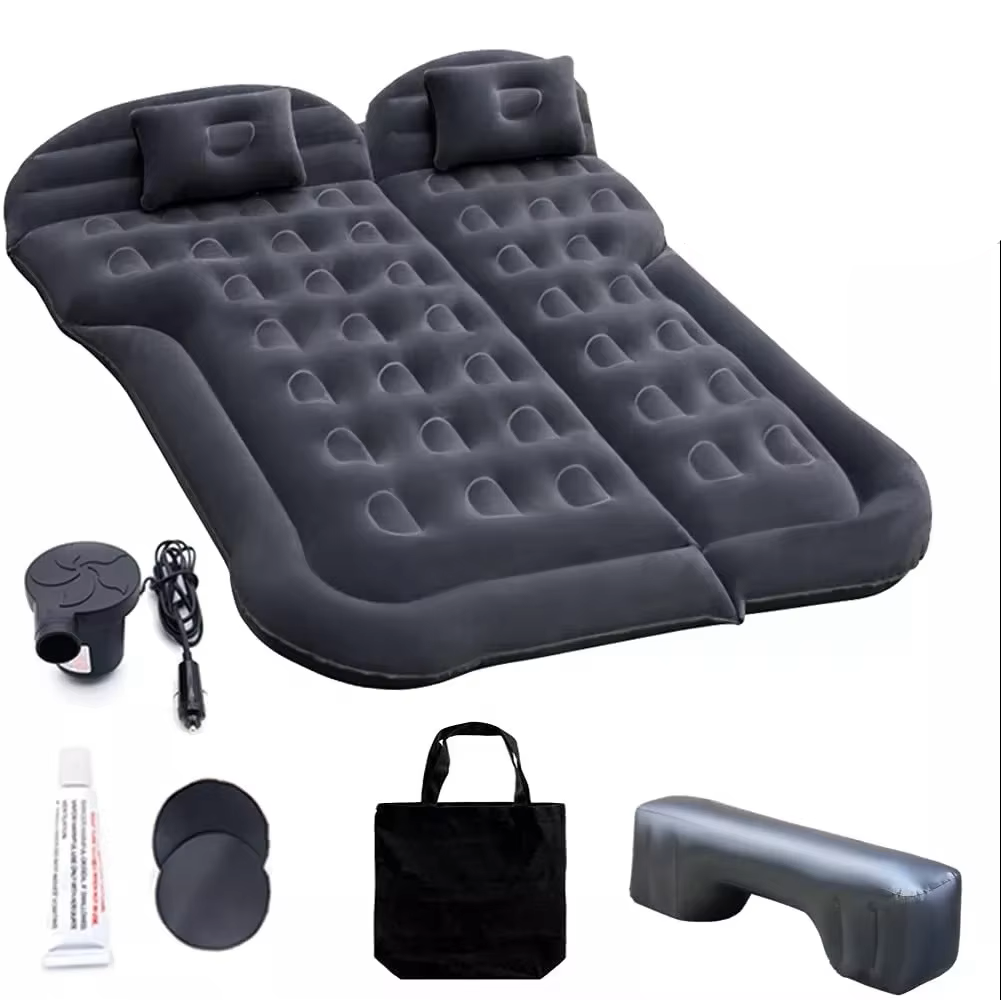 Portable Inflatable Car Air Mattress with Pillows Air Pump  Black