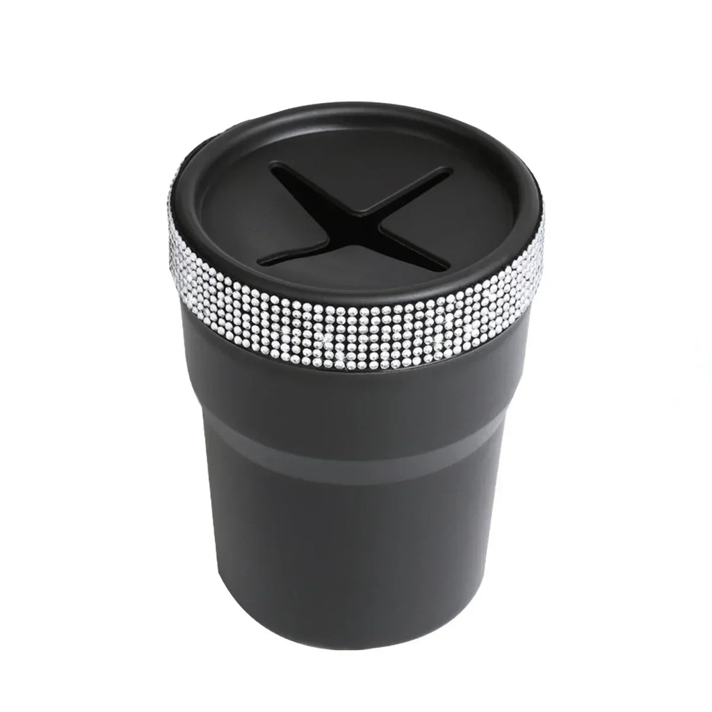 2Pcs Car Coin Storage Box Mini Imitation Diamond Can for Cup Holder Black