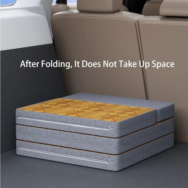 Non-Inflatable Car Travel Bed Folding Sleeping Pad with Pillow Brown