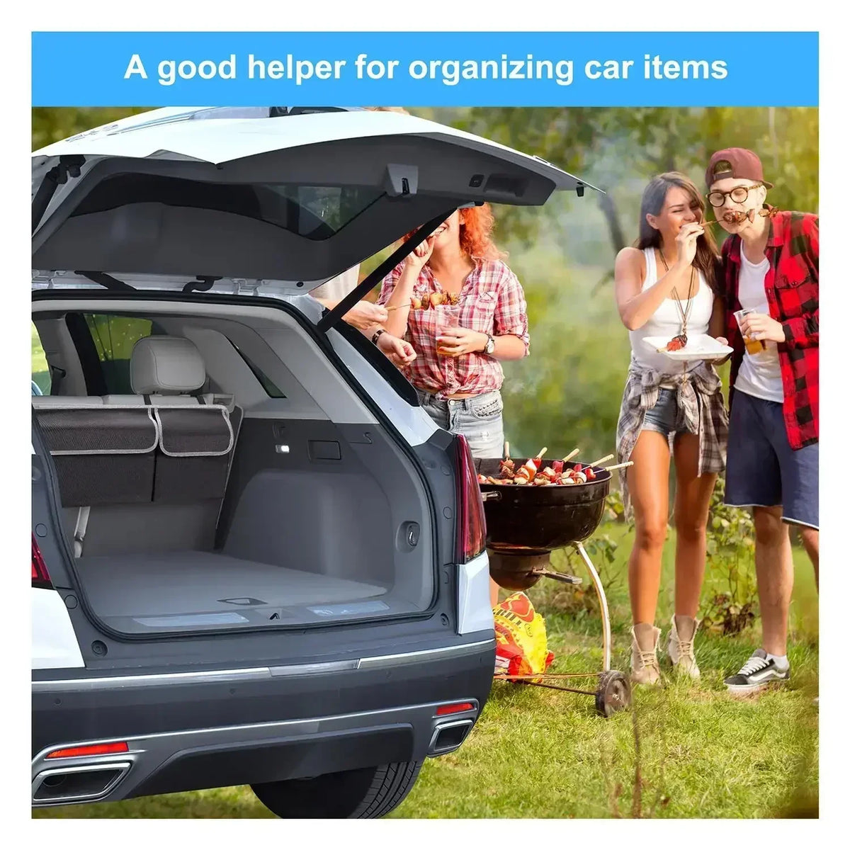 Car Trunk And Backseat Organizer Multi Use Oxford Storage Bag Black
