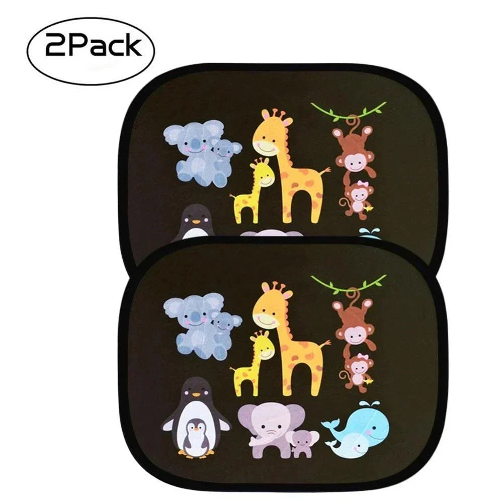 2Pcs Cartoon Car Side Window Sunshade Electrostatic Adsorption Black