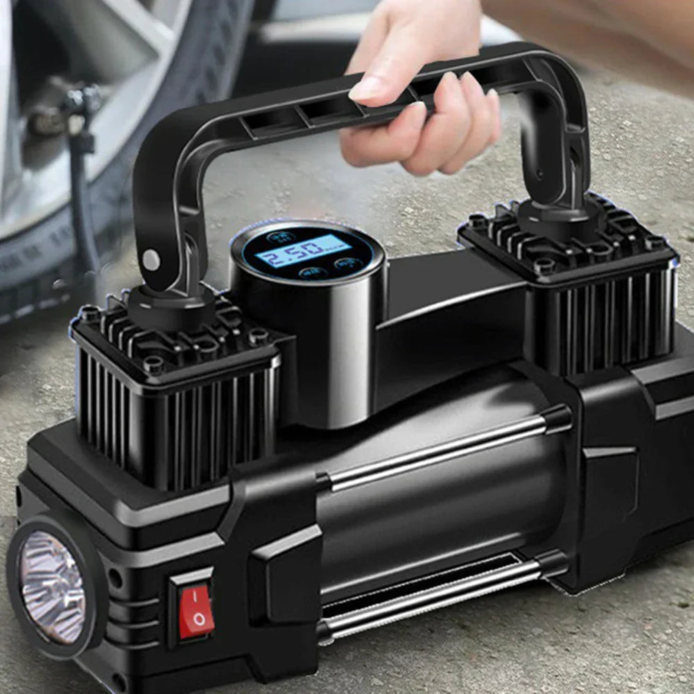 12V 150PSI Heavy-Duty Dual Cylinder Air Compressor Digital Tire Inflator Black