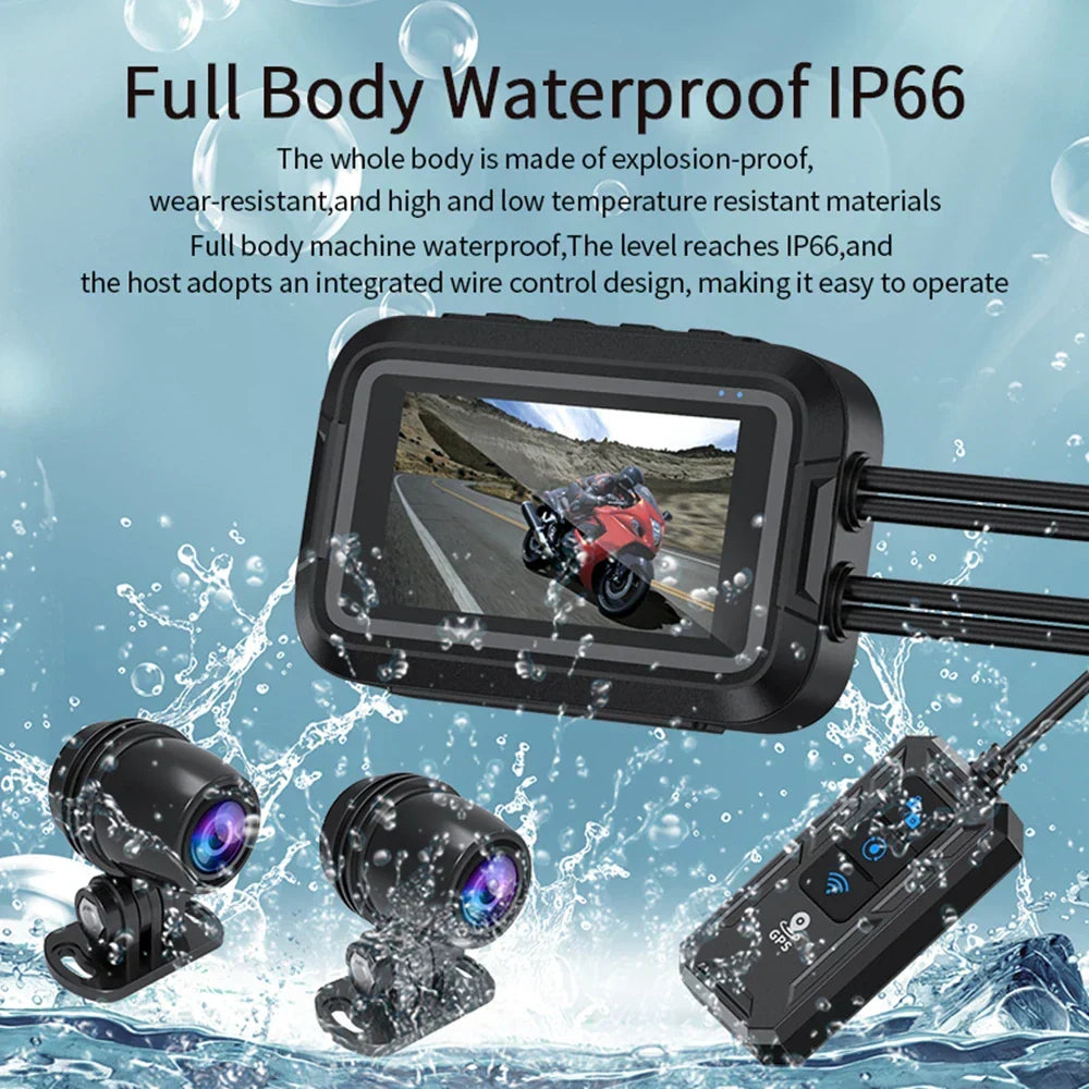Dual 1080P Motorcycle Cam WiFi + GPS 64 GB Black