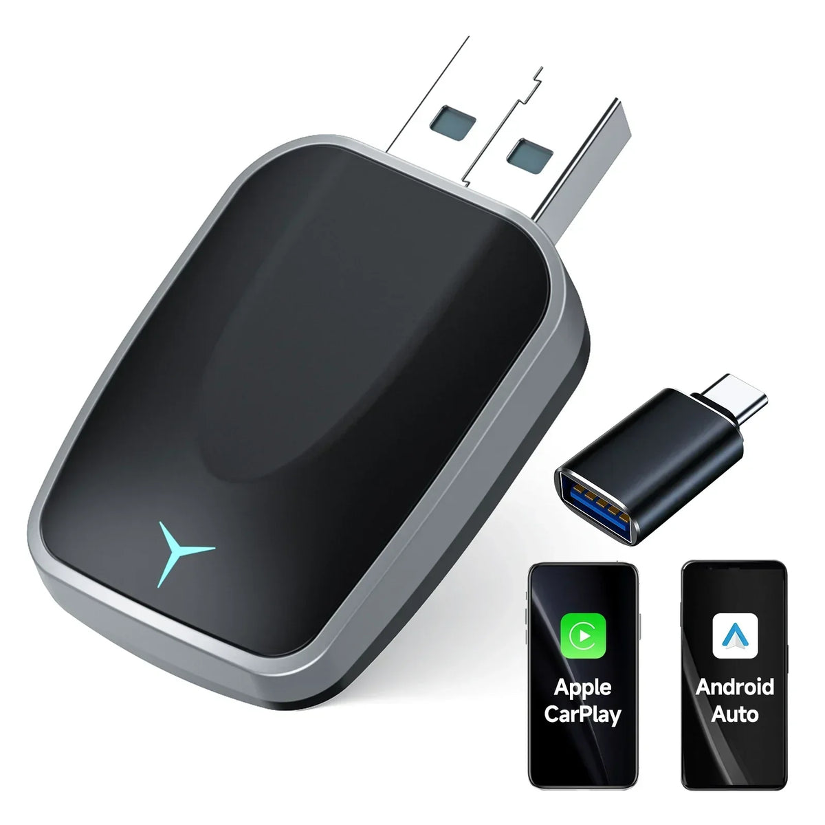 Wired to Wireless CarPlay Android Auto Adapter Black