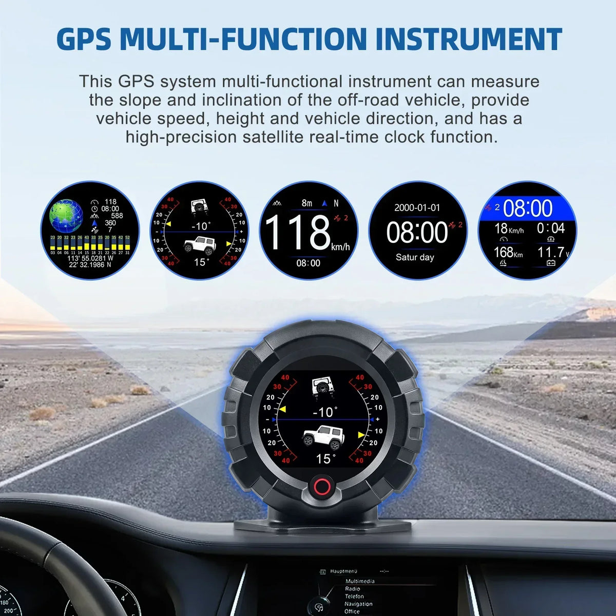 X95 GPS HUD Head Up Display 4x4 Of Road Inclinometer Black
