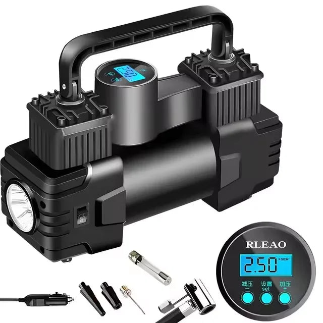 12V 150PSI Heavy-Duty Dual Cylinder Air Compressor Digital Tire Inflator Black