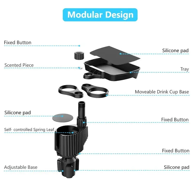 Car Cup Holder Expander Tray Detachable Food & Drink Tray Black