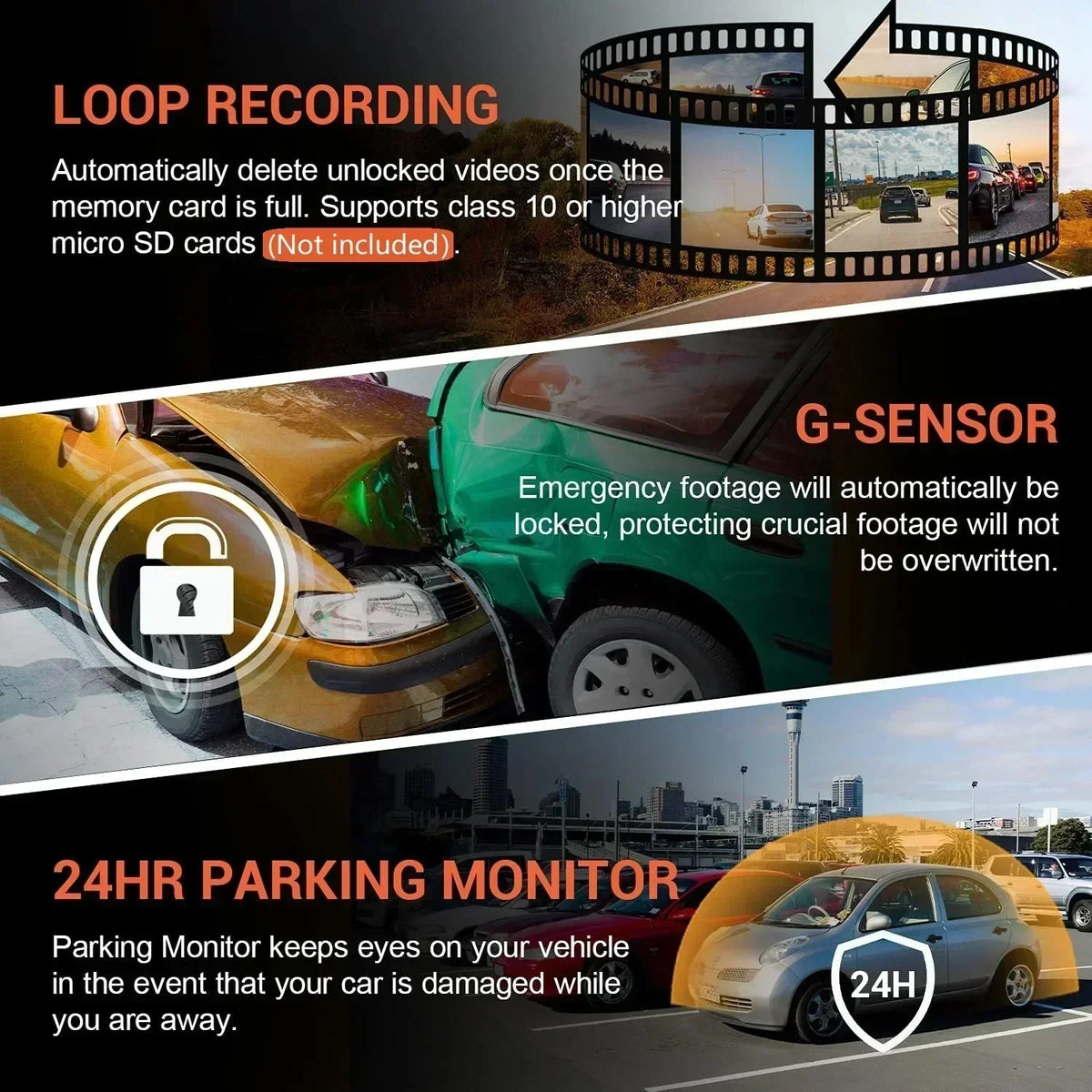 1080P WiFi Dual Lens Dash Cam Front Rear Car DVR Black