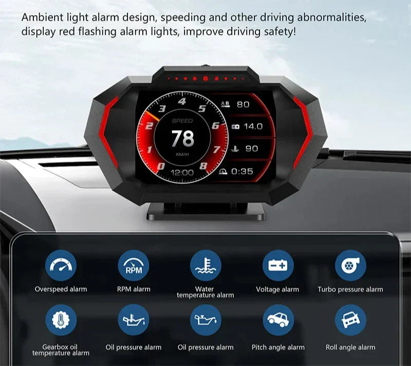 Car Speedometer Head Up Display HUD GPS OBD2 Slope Met Black