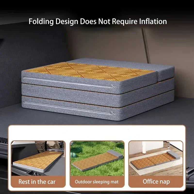 Non-Inflatable Car Travel Bed Folding Sleeping Pad with Pillow Brown