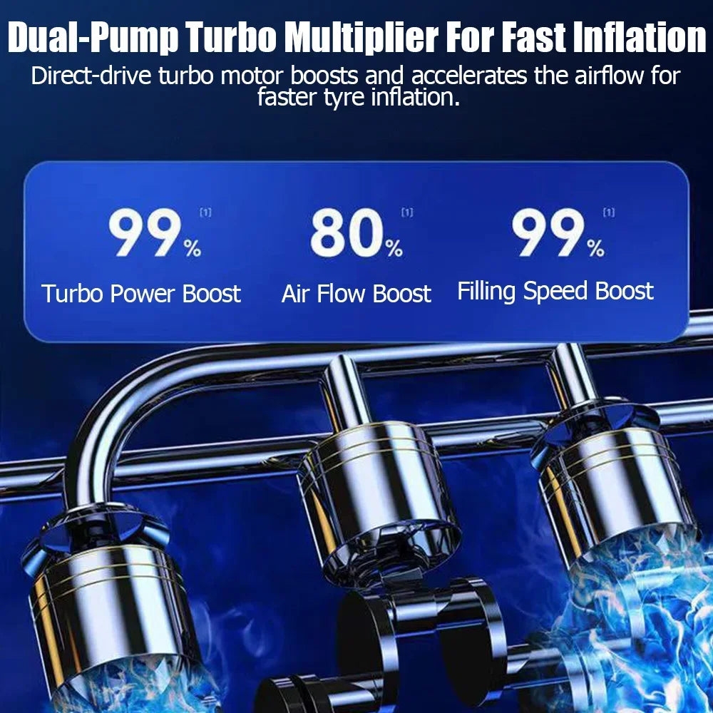 High-Precision Portable Air Pump Compressor Digital Tyre Inflator Black