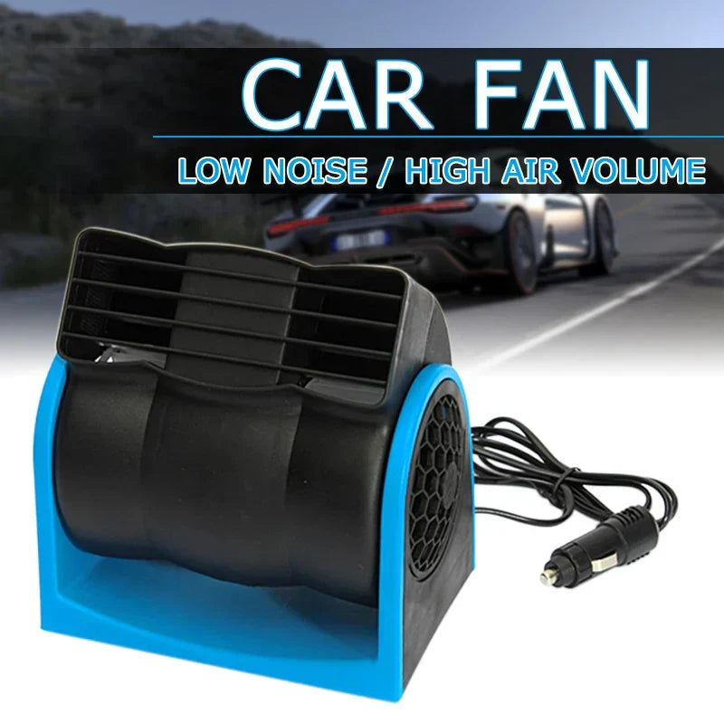 12V Adjustable Car Air Fan Dual Speed Silent Cooling Fan Blue