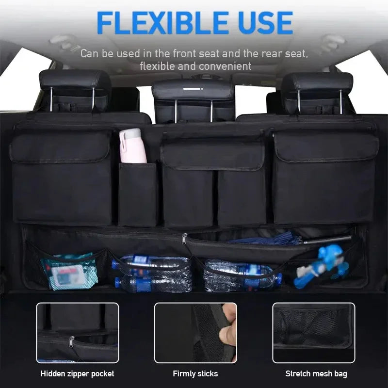 Back Seat Car Trunk Hanging Storage Bag 9 Pocket Organizer Black