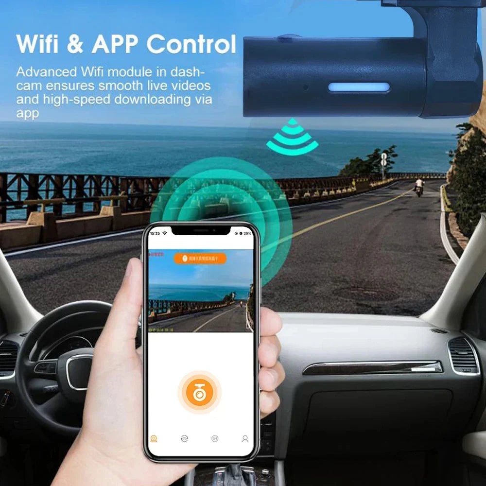 Smart WiFi Dash Cam 1080P HD Night Vision Car DVR Black