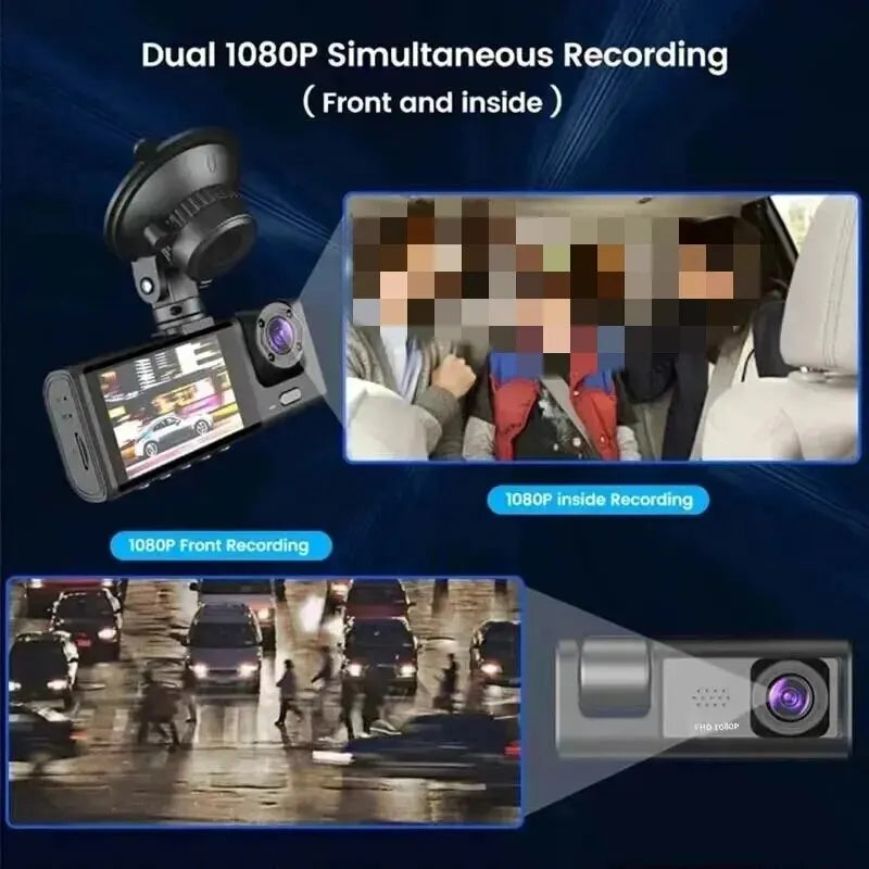 2 Channel 1080P HD Dash Cam Triple Lens Car DVR Black