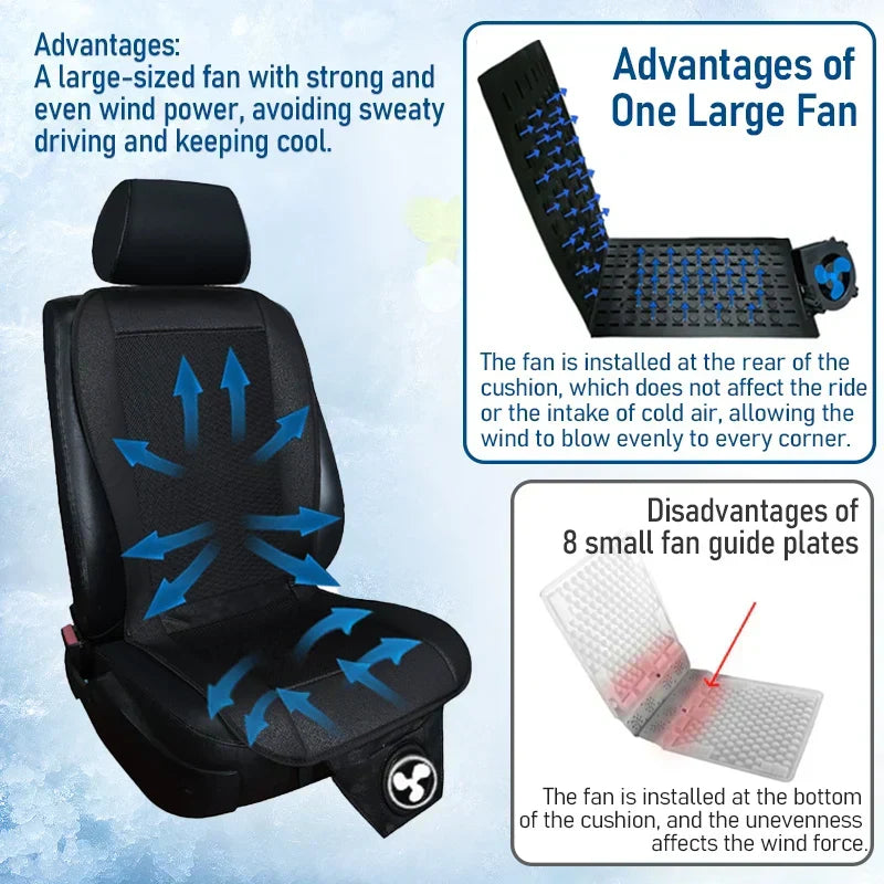 Spacer Car Cooling Seat Cushion–8-Fan Ventilation System Black
