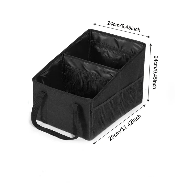 High-Capacity Car Trunk Storage Organizer Box Black