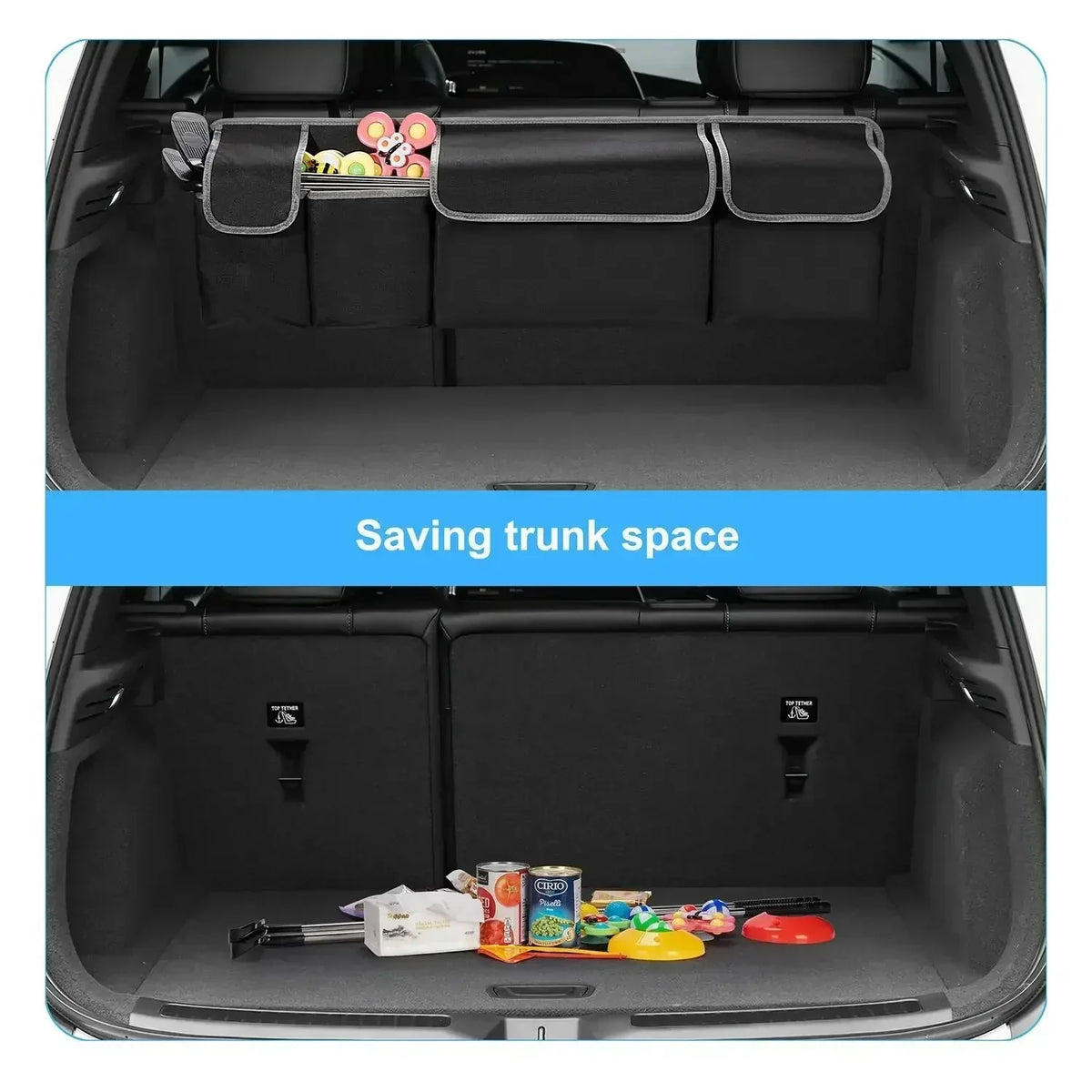 Car Trunk And Backseat Organizer Multi Use Oxford Storage Bag Black